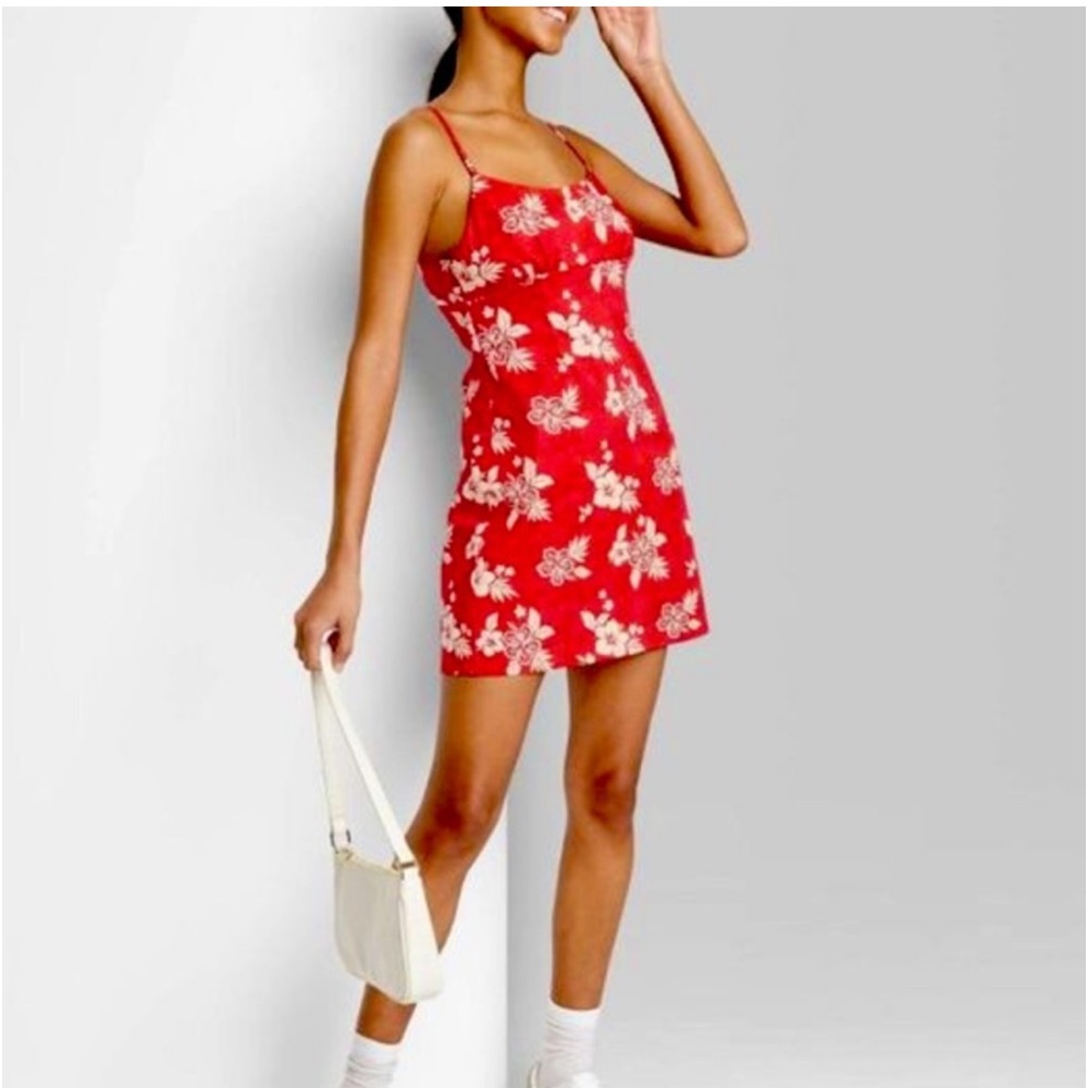 WILD FABLE red tropical spaghetti strap mini dress M, NWT